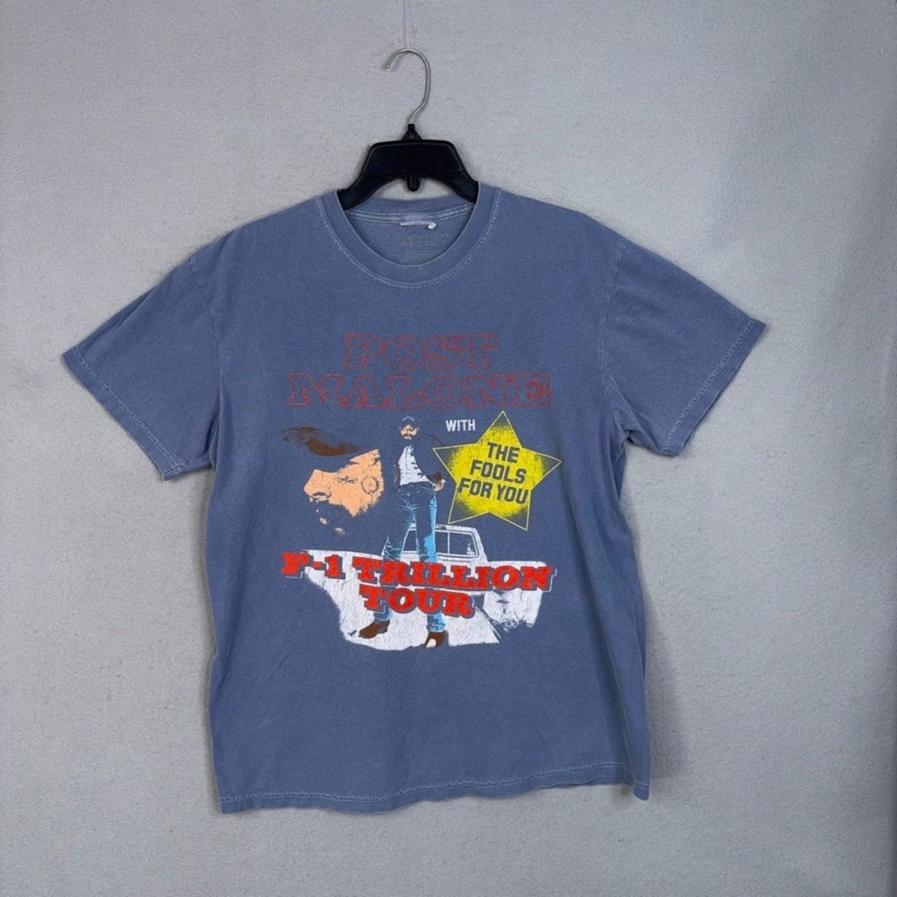 Post Malone Shirt Mens Large Blue Graphic F-1 Trillion Tour 2024 Country Music